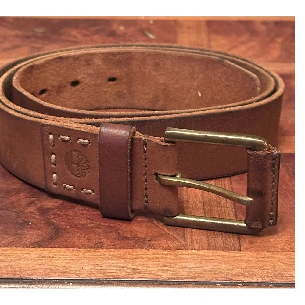 Timberland Men Genuine Leather Classic Pull Up Jean Belt Brass‎ Buckle Brown 40